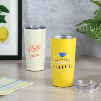 White & Yellow 20-ounce Stainless Steel Traveler Tumbler with Lid, Set of 2