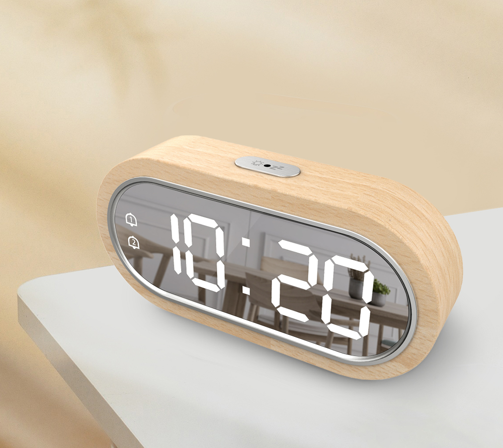 Wood Digital Dual Snooze USB Table Electronic Desk Clock