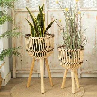 Handwoven Bamboo Planter Holder With Legs Home Decoration