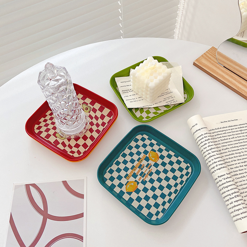 Ins Cute Plaid Dinner Plates Dessert Dishes Home Decorative, 4PCS/Set - Image 5