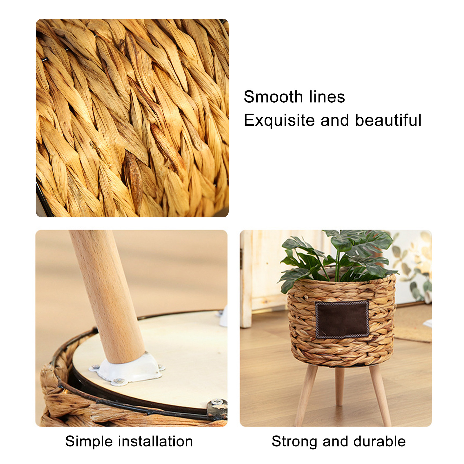 Flower Pot Basket Plants Stand With Removable Wood Legs For Indoor Gadern - Image 8