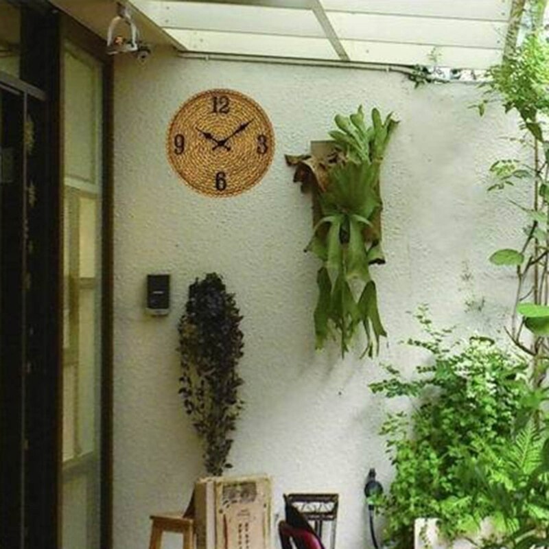 12in Rustic Rattan Wall Clock Charm Hangable Clock Household Decor - Image 3