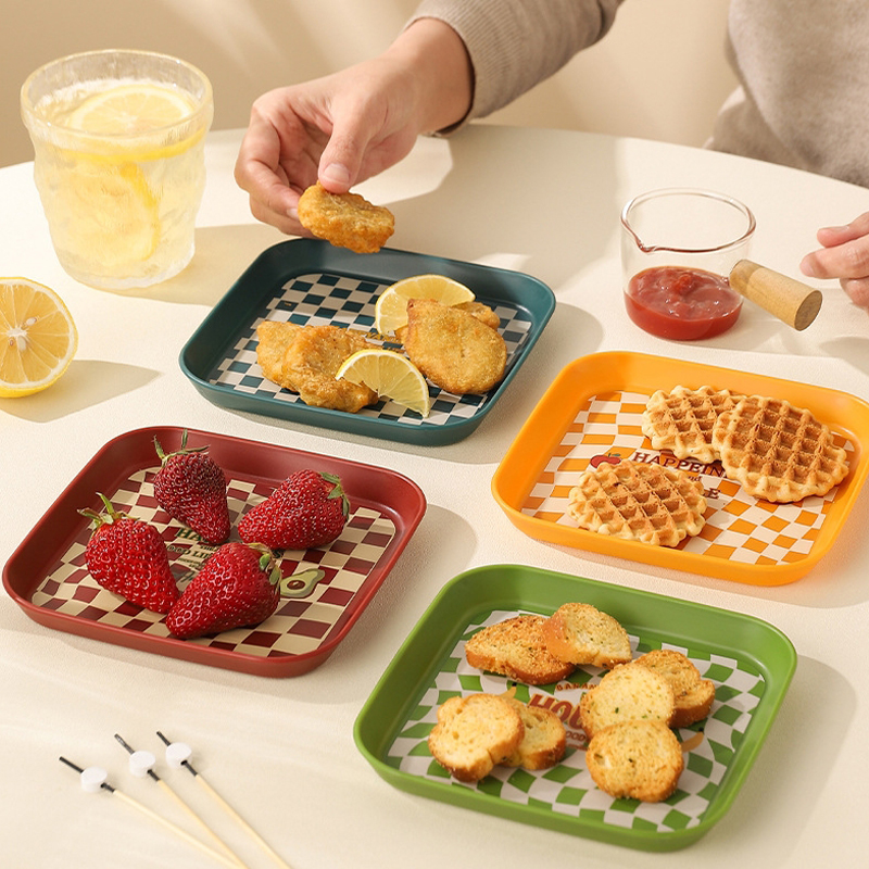 Ins Cute Plaid Dinner Plates Dessert Dishes Home Decorative, 4PCS/Set - Image 2