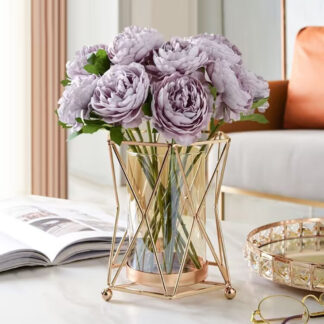 Modern Golden Metal Geometric Glass Flower Vase