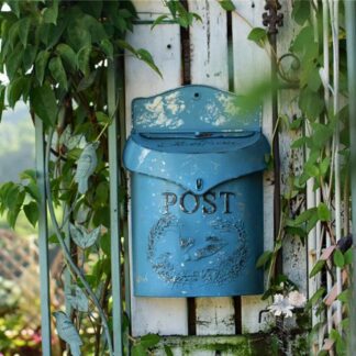 Vintage Blue Wall Mounted Post Box Mailboxes Decoration