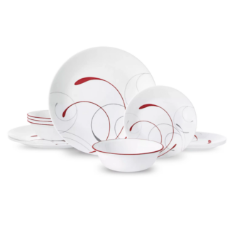 12-Piece White and Red Ceramic Dinnerware Set