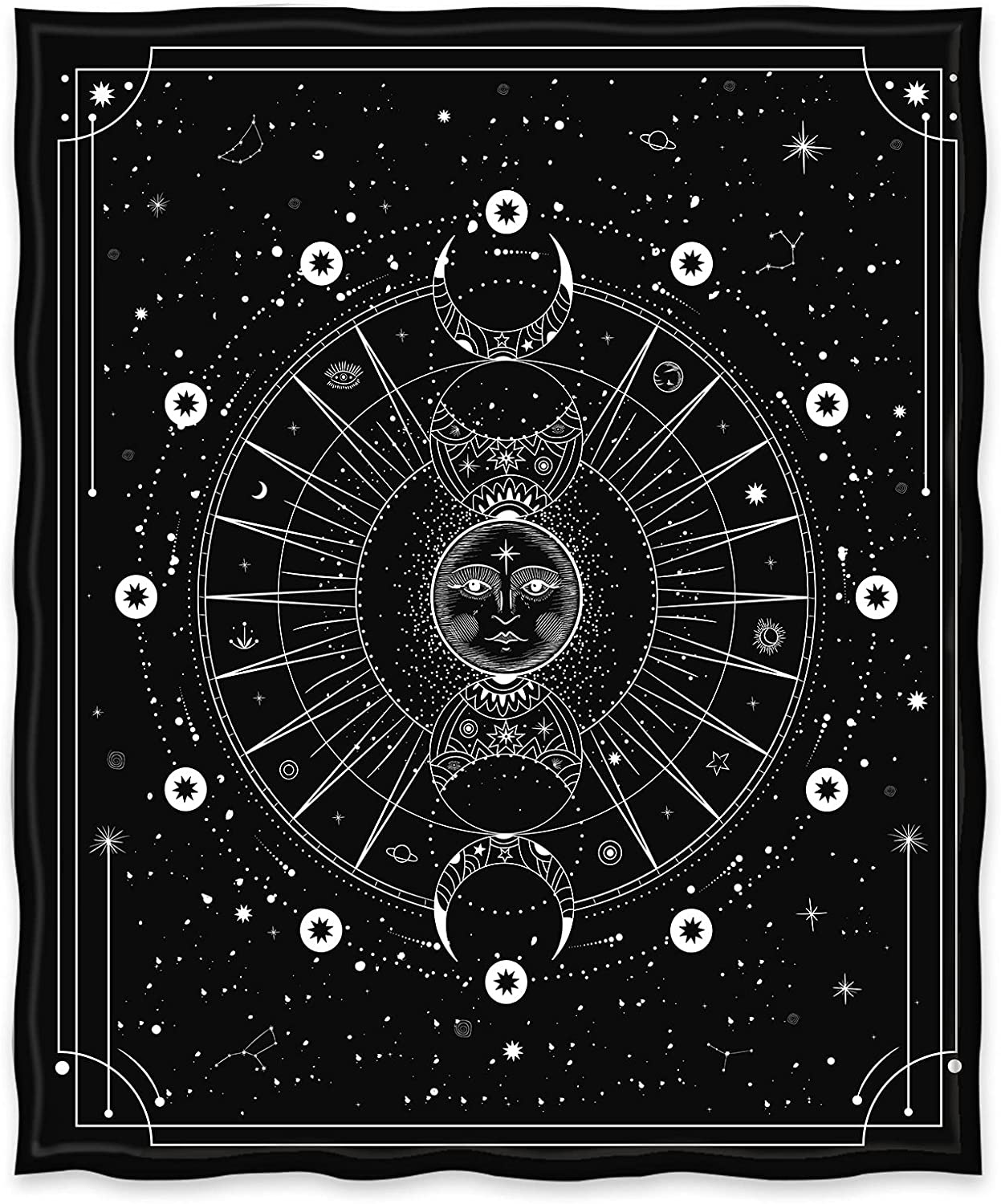 Sun Moon Black and White Print Throw Blanket for Couch Sofa Decor - Image 2