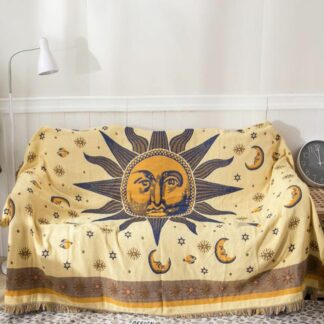Sun Moon Stars Cotton Woven Double-Sided Throw Blanket Sofa Cover