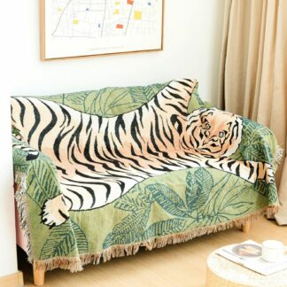 Cartoon Leaf Tiger Knitted Tassel Throw Blanket Sofa Cover Home Decoration