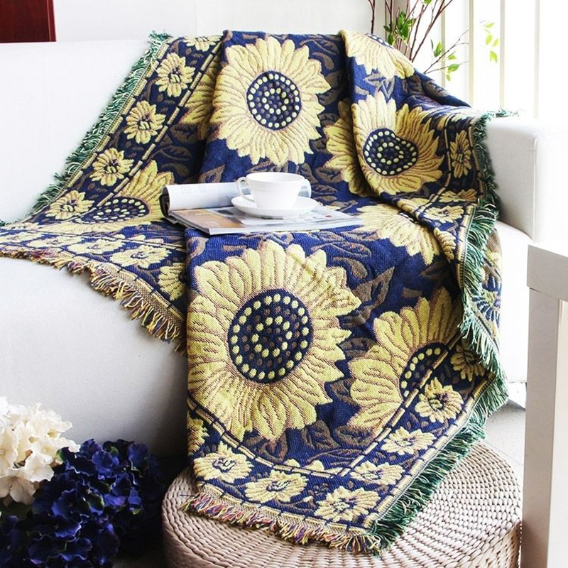 Blue Sunflower Pattern Throw Sofa Blanket For Living Room Sofa Cover - Image 2