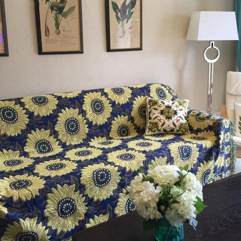 Blue Sunflower Pattern Throw Sofa Blanket For Living Room Sofa Cover - Image 3