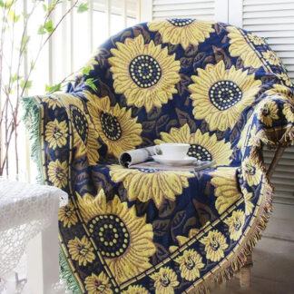 Blue Sunflower Pattern Throw Sofa Blanket For Living Room Sofa Cover