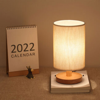 Wooden Desk USB Lamp Bedside Bed with Cylinder Lamp Shade Home Decor