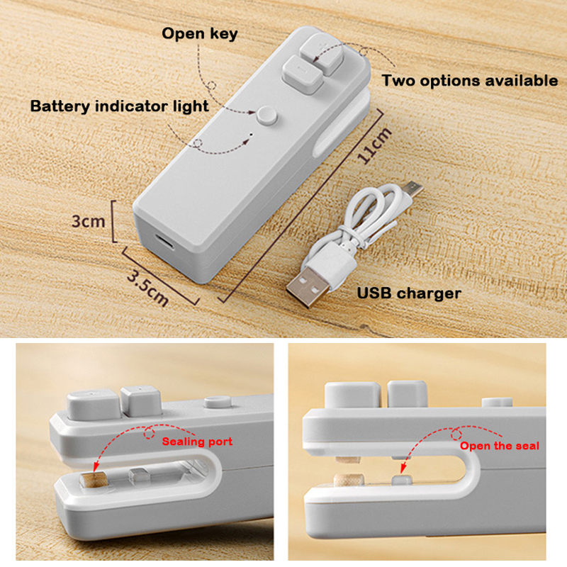 USB Chargable Mini Bag Sealer 2 IN 1 Plastic Bags Vacuum Heat Sealer - Image 2