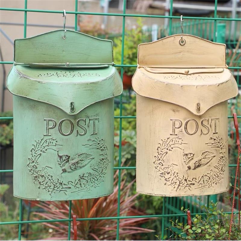 Vintage Green Outside Metal Wall Mounted Mailboxes Letter Box Home Decoration - Image 2