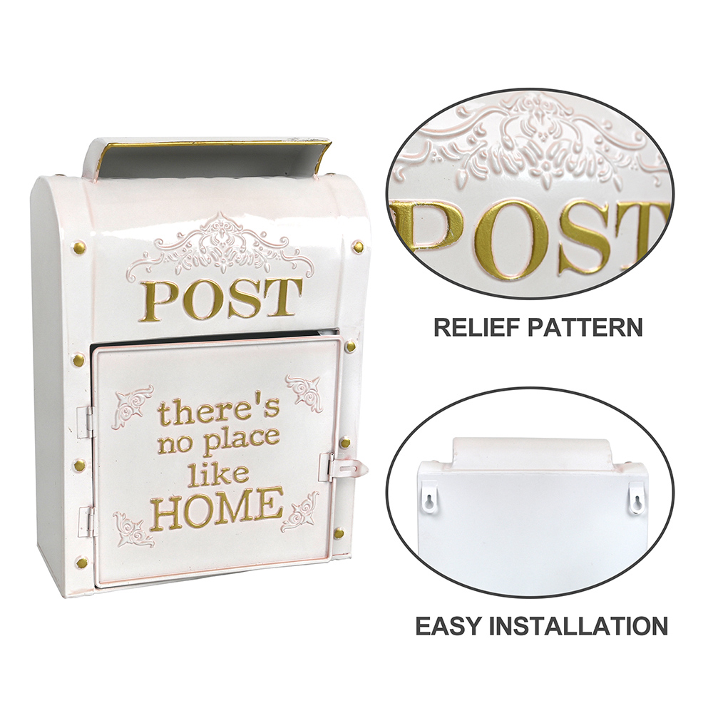 Retro White Wall Mounted Metal Mailbox Garden Decoration - Image 3