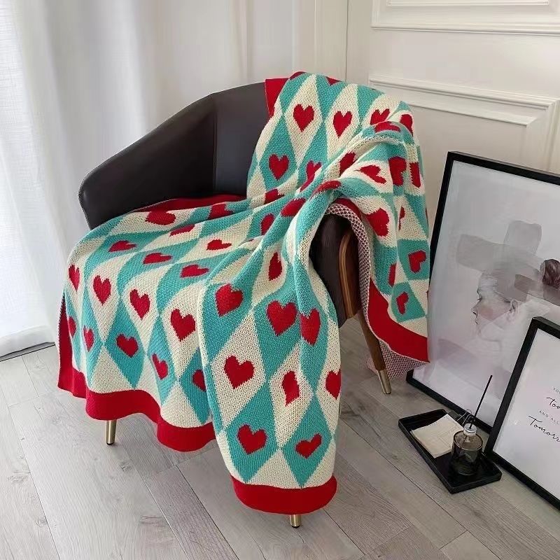 Wonderland Love Heart Knitted Throw Blanket Sofa Cover