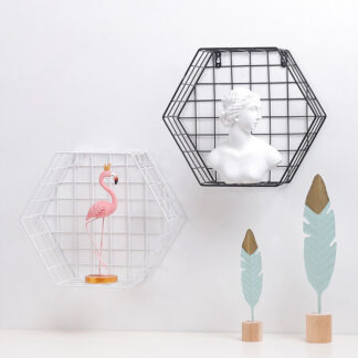 Wrought Iron Hexagon Grid Rack Wall Decoration
