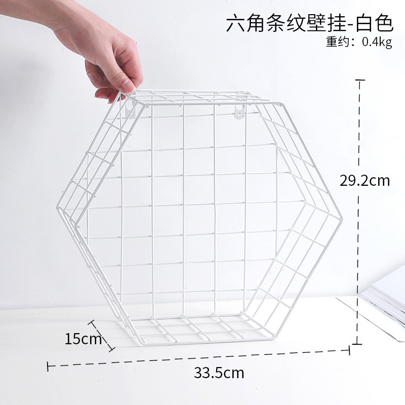 Wrought Iron Hexagon Grid Rack Wall Decoration - Image 6