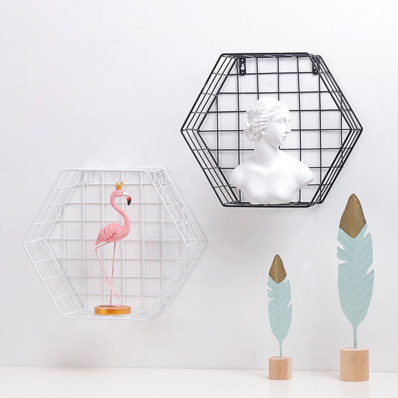 Wrought Iron Hexagon Grid Rack Wall Decoration