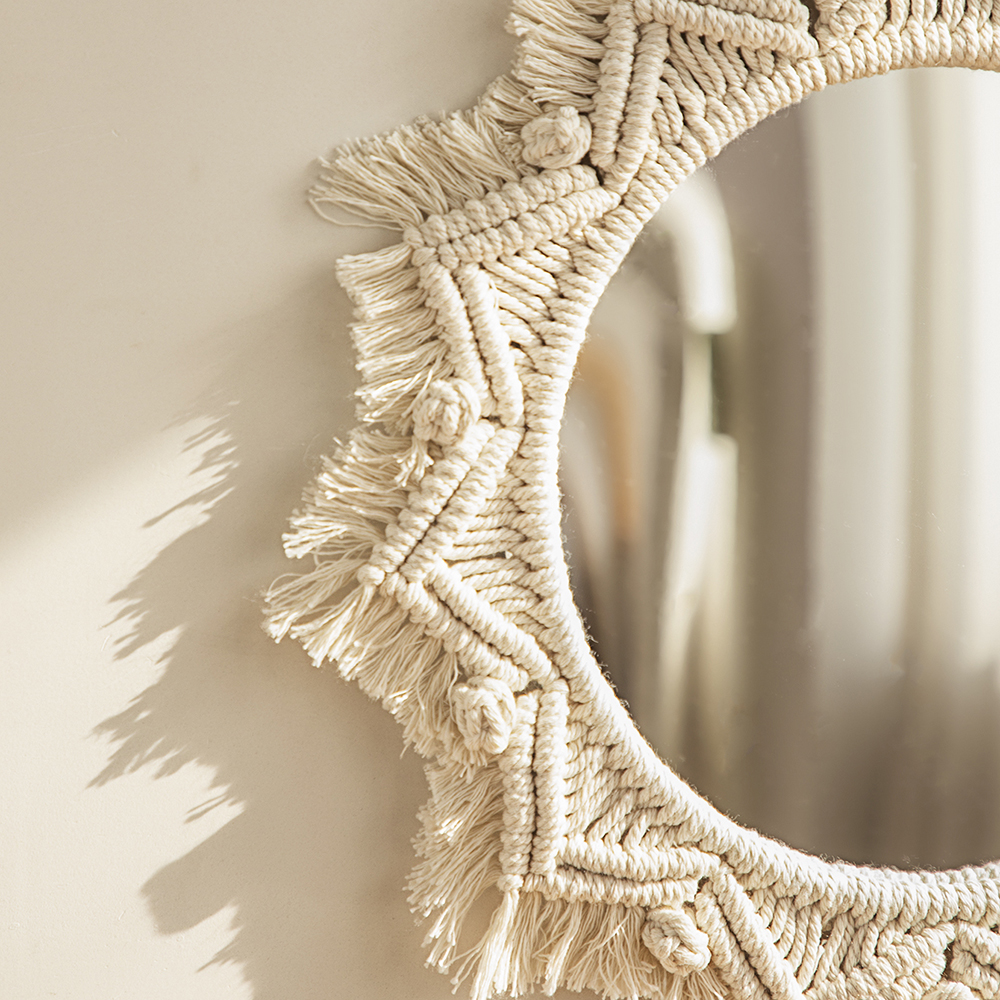 Boho Macrame Wall Hanging Round Mirror Decorative - Image 3