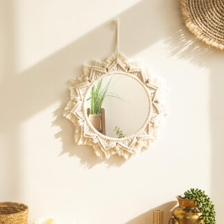 Boho Macrame Wall Hanging Round Mirror Decorative