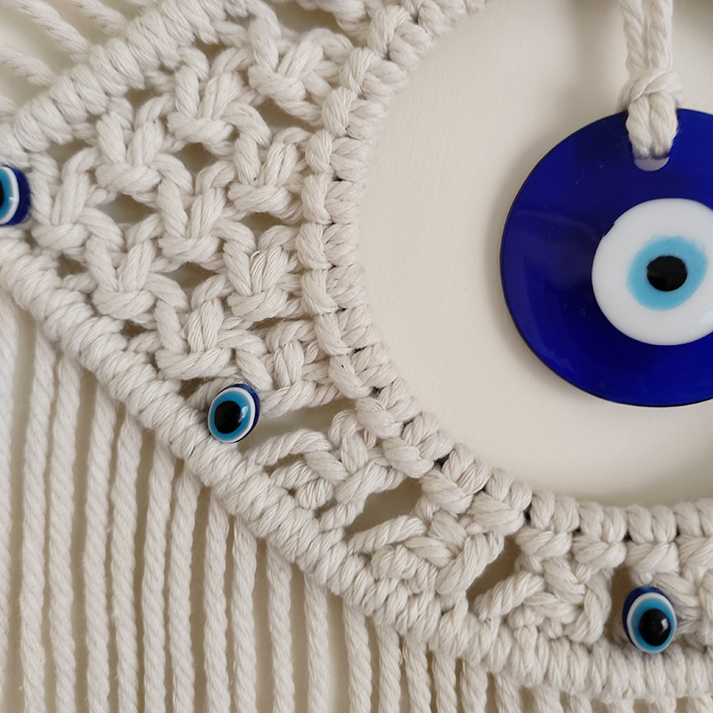 Handmade Wall Hanging Macrame Tapestry with Turkish Evil Eye - Image 2
