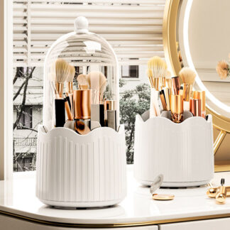 360 Degree Rotating Makeup Brush Holder Cosmetics Organizer With Lid