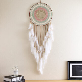 Woven Round Dream Catcher with Feather Tassel for Bedroom Decor