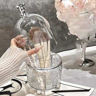 Luxury 360 Rotating Dustproof Makeup Brushes Organizer with Lid for Vanity