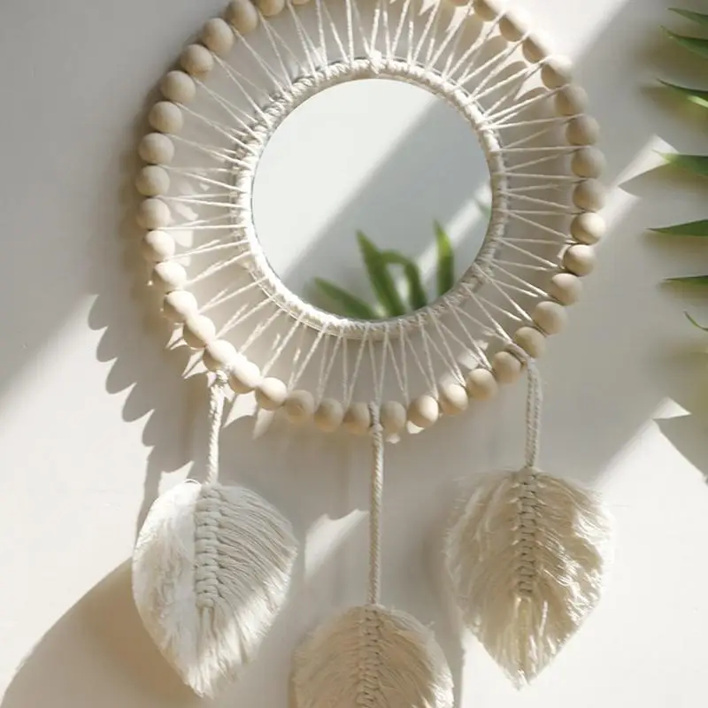 3 Leaves Macrame Boho Round Mirror Wall Decoration - Image 4