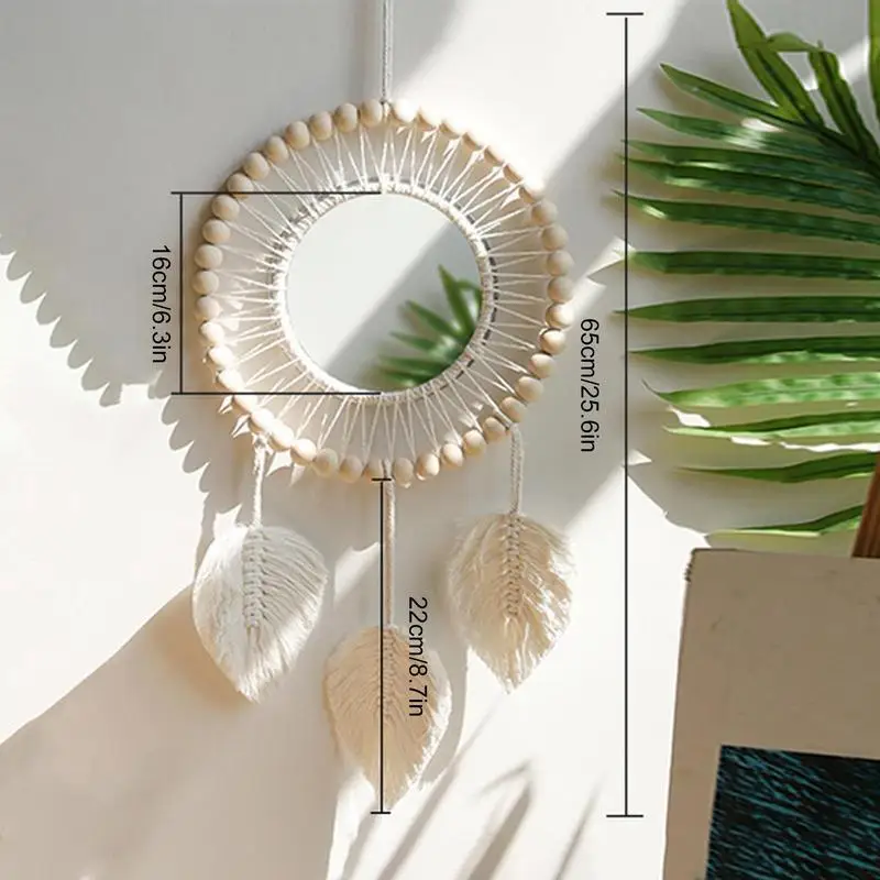 3 Leaves Macrame Boho Round Mirror Wall Decoration - Image 6