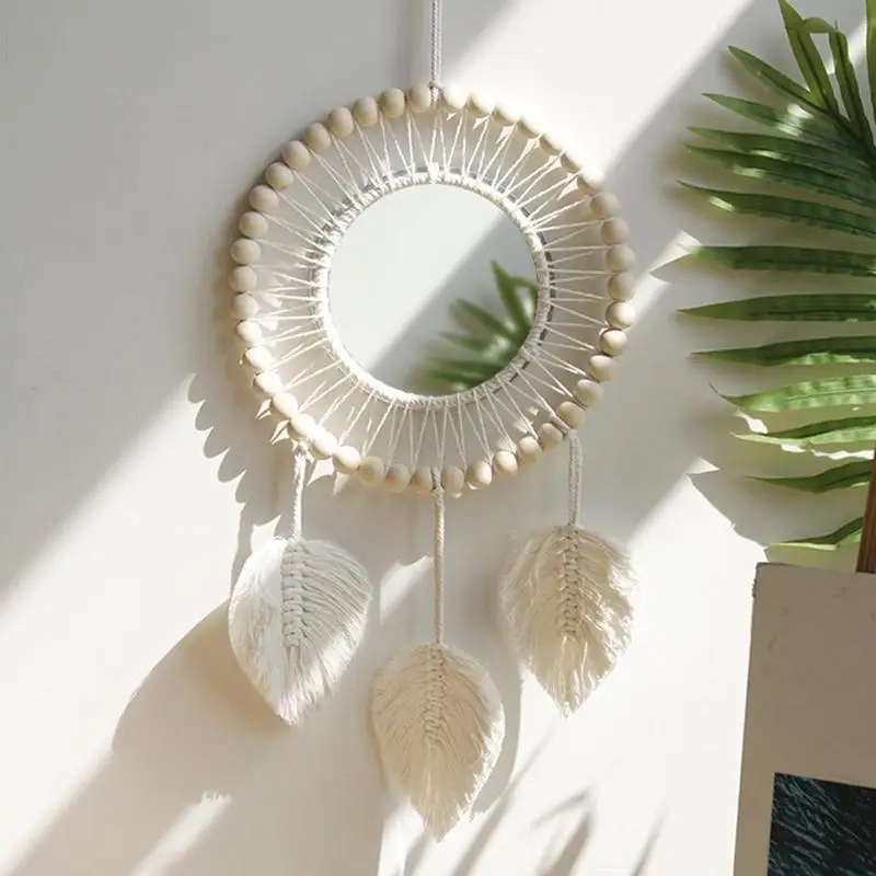 3 Leaves Macrame Boho Round Mirror Wall Decoration