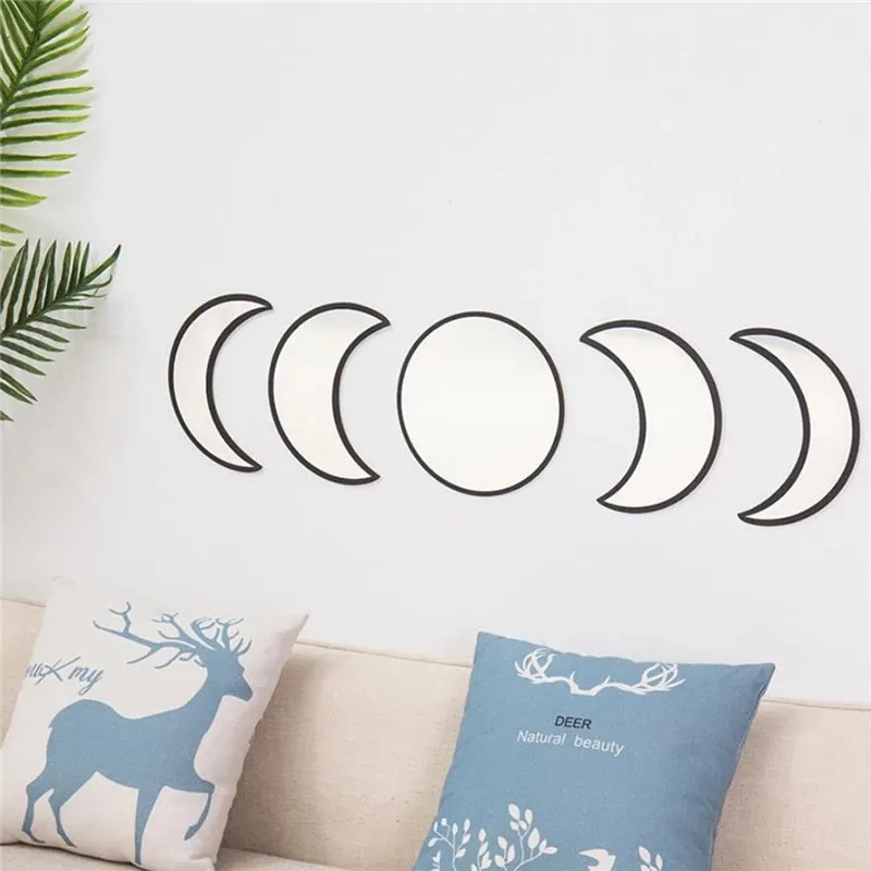 5PCS Black Acrylic Moon Wall Decorative Mirror - Image 2