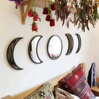 5PCS Black Acrylic Moon Wall Decorative Mirror