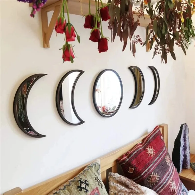 5PCS Black Acrylic Moon Wall Decorative Mirror