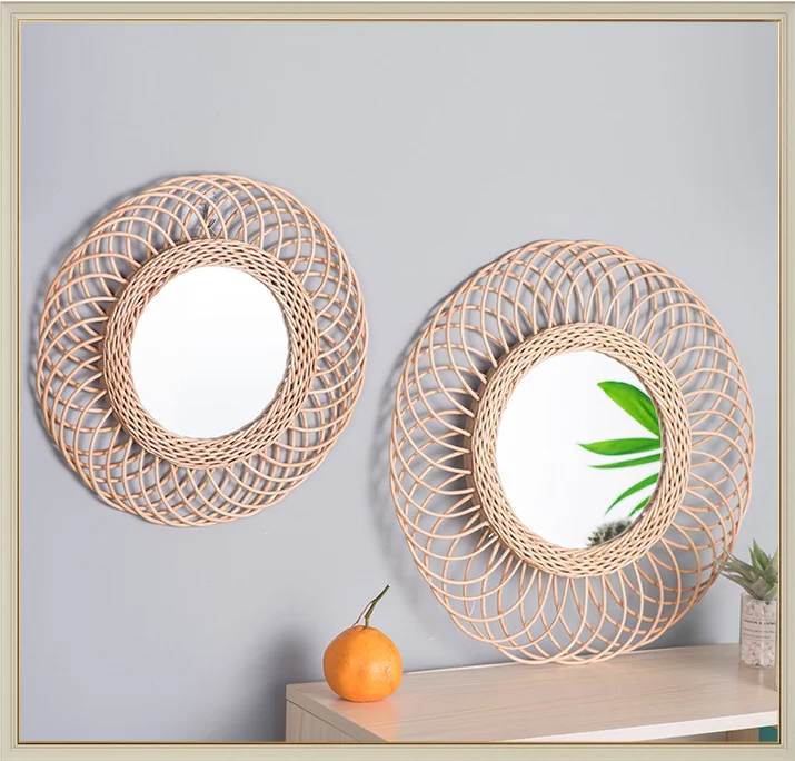 Decorative Handwoven Rattan Hanging Mirrors Home Decoration - Image 2
