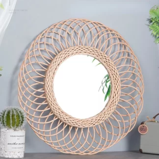 Decorative Handwoven Rattan Hanging Mirrors Home Decoration