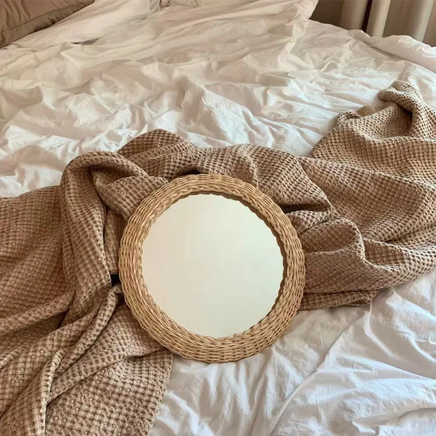 Simple Rattan Mirror Dresser Wall Decoration - Image 2