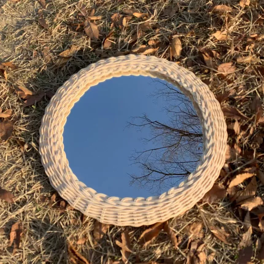 Simple Rattan Mirror Dresser Wall Decoration - Image 3