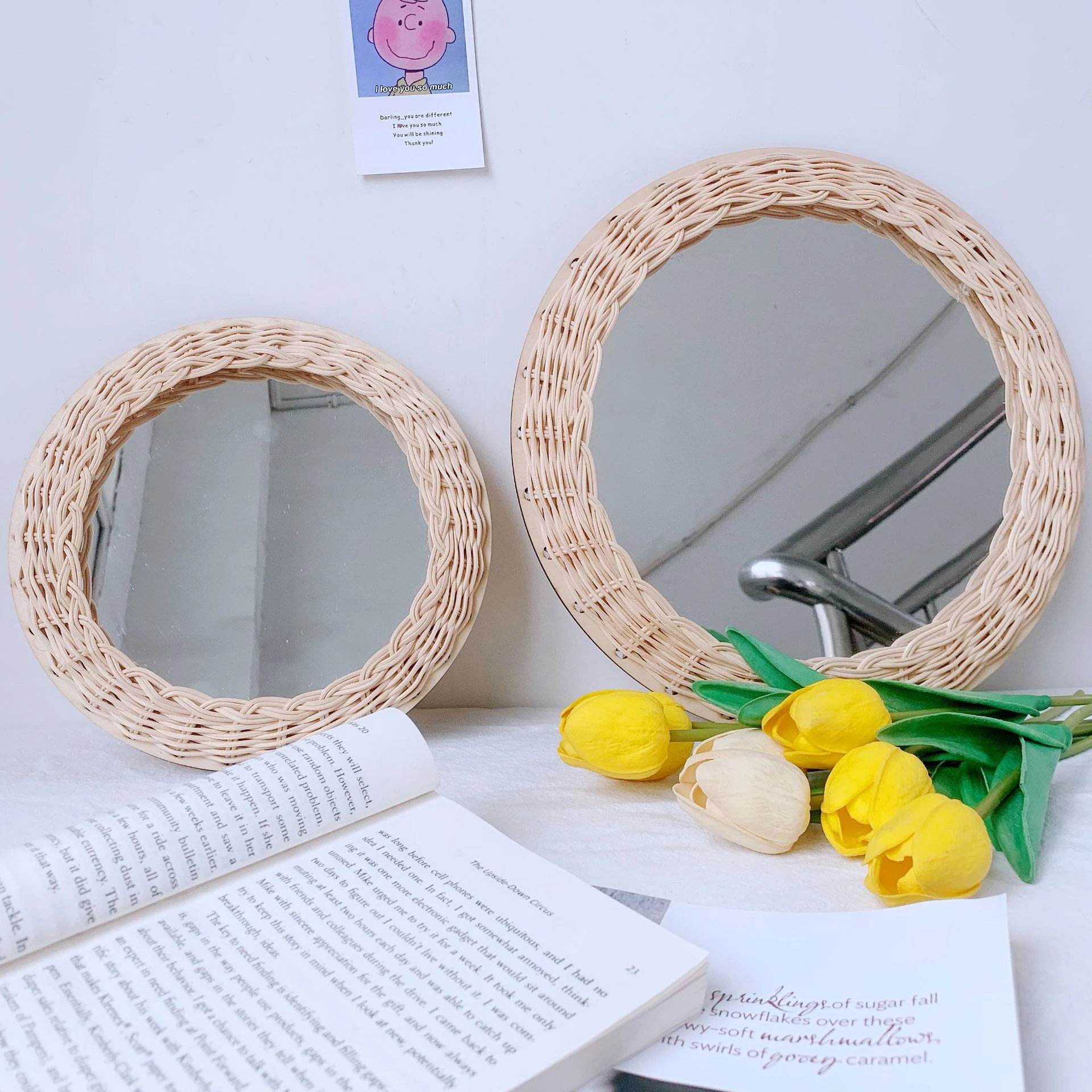Simple Rattan Mirror Dresser Wall Decoration - Image 6
