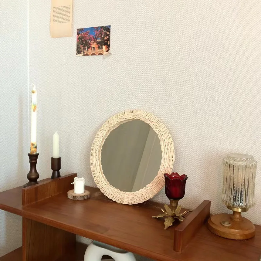 Simple Rattan Mirror Dresser Wall Decoration