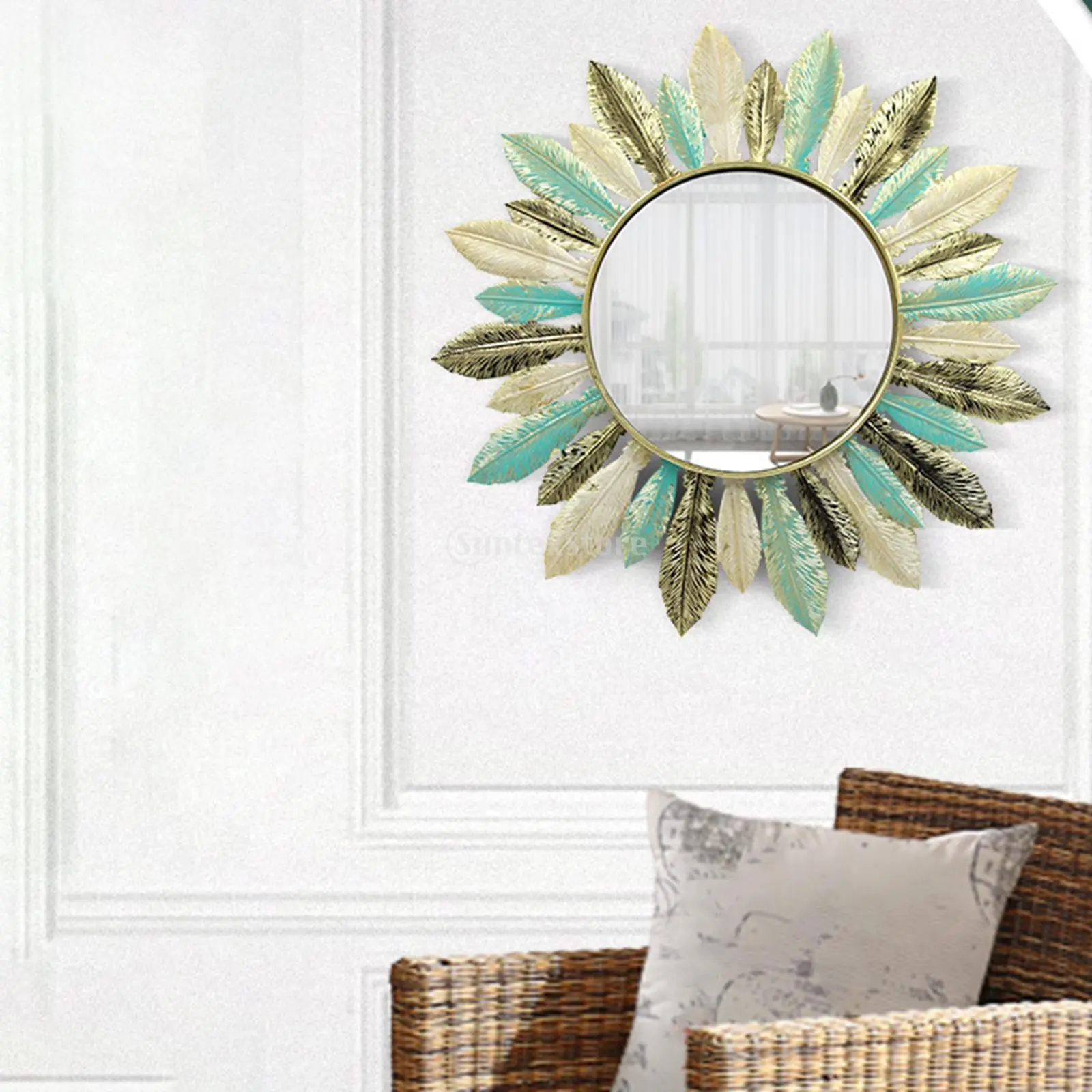 Iron Art Feather Boho Style Mirror Wall Decor - Image 3