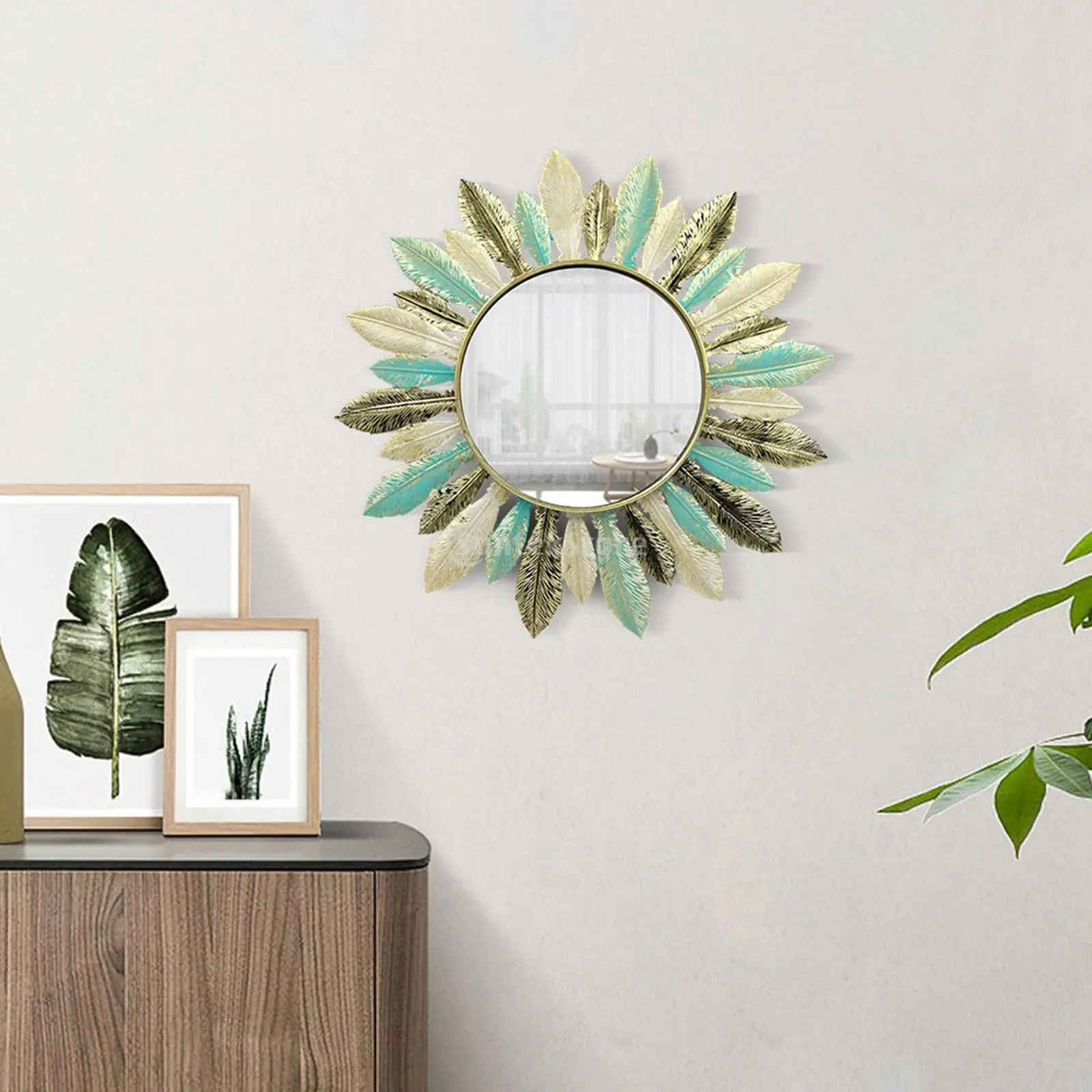 Iron Art Feather Boho Style Mirror Wall Decor