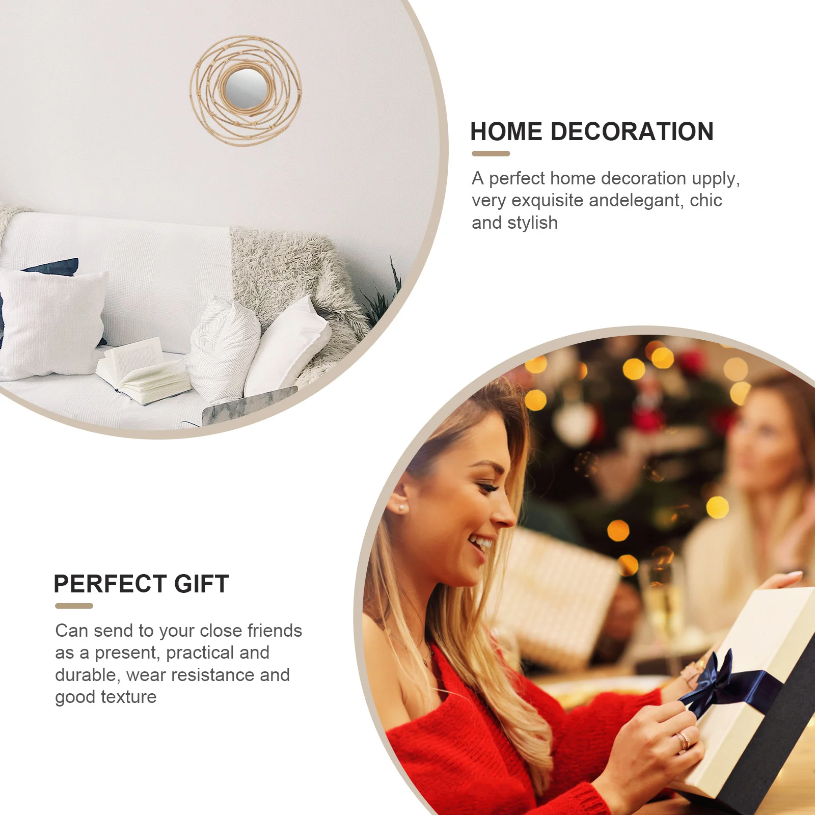 Wall Mirror Rattan Woven Wicker Decorative Frame - Image 4