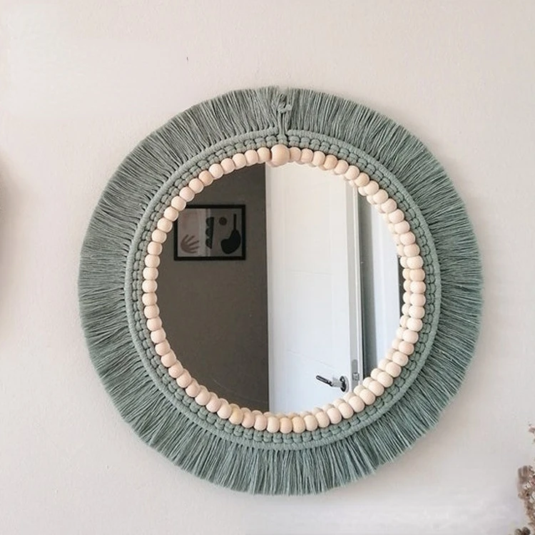 Nordic Hand-Woven Green Soft Macrame Creative Decorative Hanging Mirror