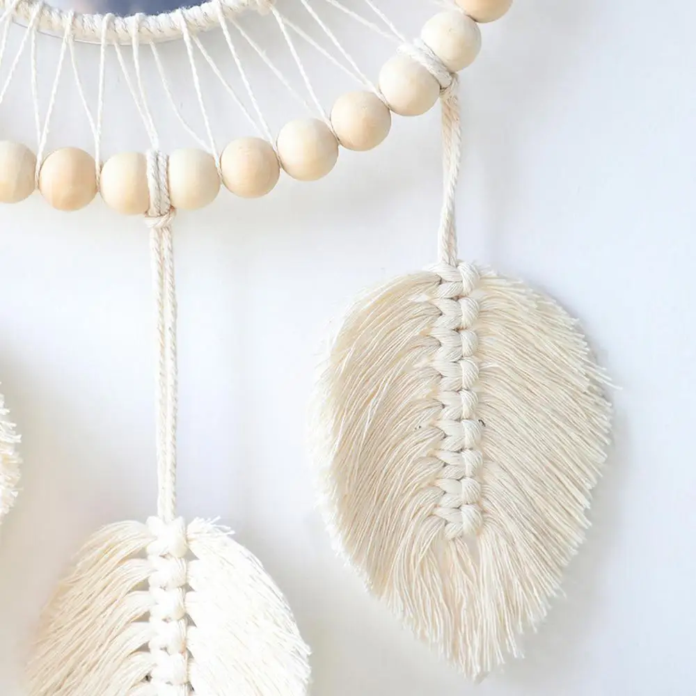 3 Leaves Macrame Boho Round Mirror Wall Decoration - Image 5