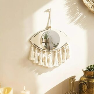 Devil Eye Shape With Tassels Beads Wall Mirror Home Decoration
