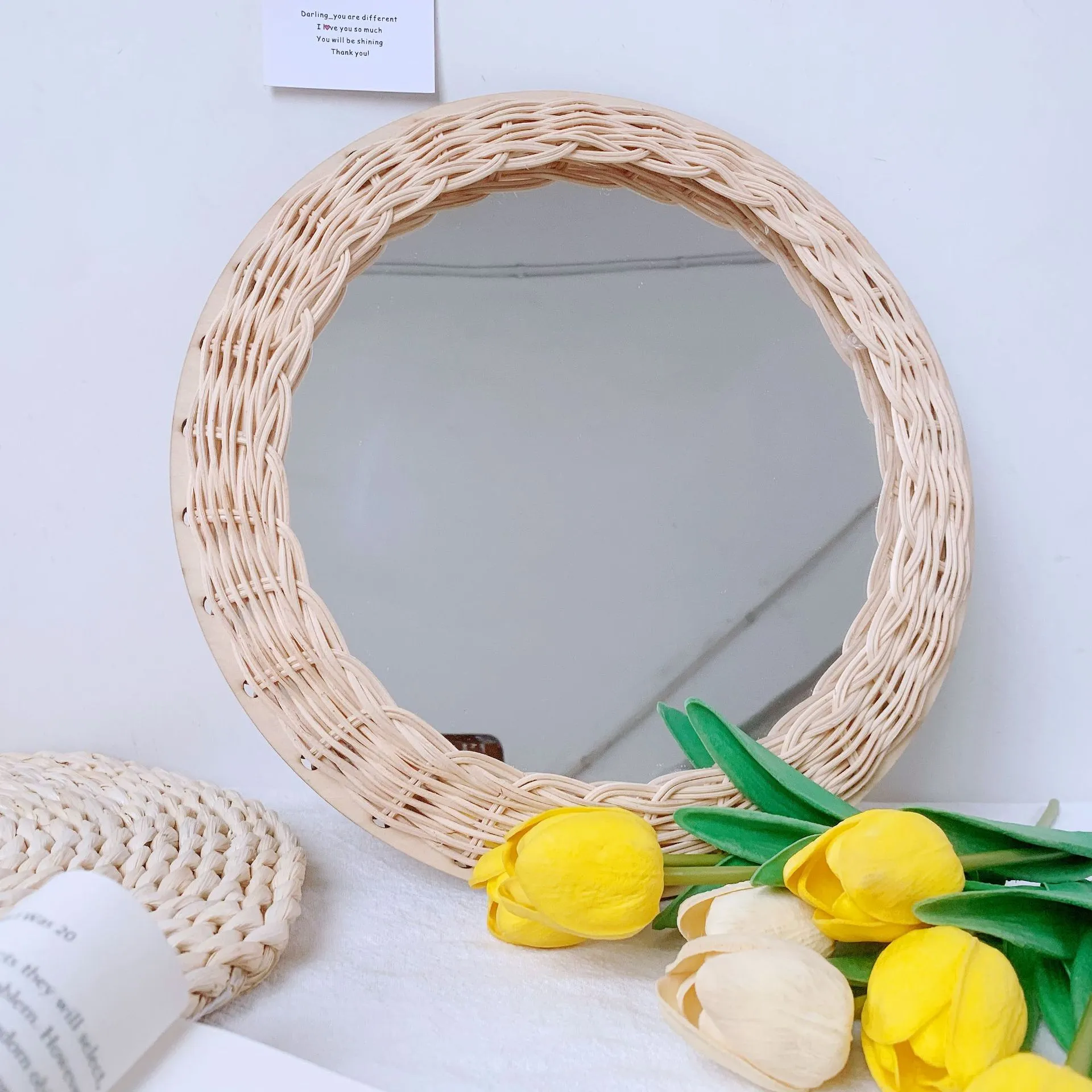 Simple Rattan Mirror Dresser Wall Decoration - Image 4