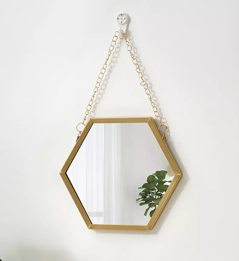 Nordic Wrought Iron Hexagon Shape Decorative Mirror Wall Decor